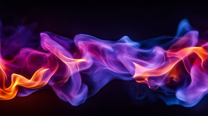 Poster - the dark background highlights flames flickering in vibrant purple and orange hues, blending togethe