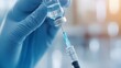 © Alpha - Close-up syringe being filled with vaccine, healthcare worker's gloved hands, sharp focus on liquid, soft blur background, realistic, high contrast, natural light