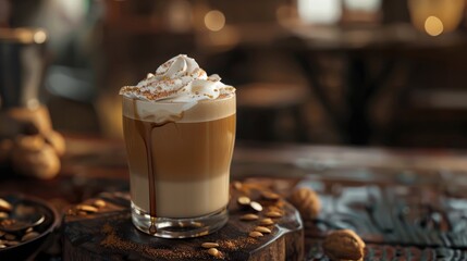 Wall Mural - Smooth almond joy latte with whipped cream.