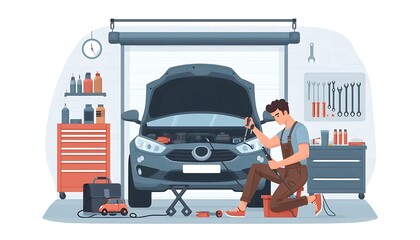 mechanic fixing a car in a garage