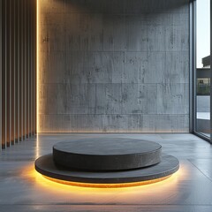 Wall Mural - Minimalist Concrete Platform with Warm Light