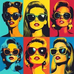 Canvas Print - Six stylish women with different hairstyles and sunglasses in a pop art style.