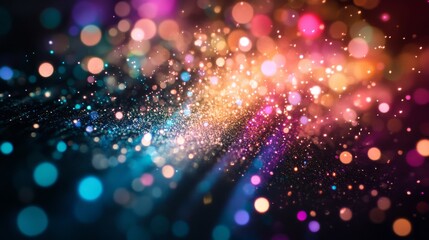 Poster - Colorful light rays burst outward, creating a dazzling effect of shimmering particles. Radiating colors blend together, showcasing a spectacle of vibrant energy and movement