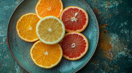 Poster - Slices of various citrus fruits arranged on a plate.