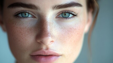 Canvas Print - Close-up Portrait of a Woman with Freckles and Blue Eyes