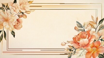 Poster - Elegant Floral Frame with Warm Tones and Golden Accents