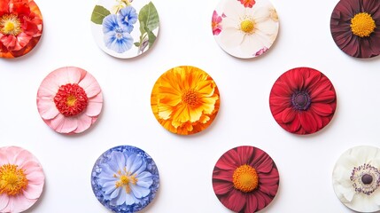 Poster - A collection of colorful round flower wall panels showcases various floral designs, creating a lively atmosphere in contemporary indoor environments