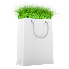 Poster - Shopping bag with fresh grass, 3D rendering isolated on transparent background