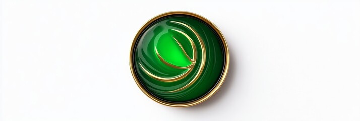 A circular three-dimensional notification badge, featuring a vibrant green design with gold accents, isolated on a plain white canvas