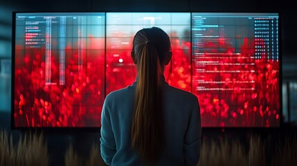 Woman Looking at Data on a Large Screen