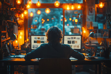 Poster - A person sitting at a desk, paralyzed by indecision, overwhelmed by anxiety about the future. Concept of decision paralysis.