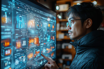 Aufkleber - An image of a person scrolling through product images on a high-resolution screen, showcasing an e-commerce website. Concept of visual shopping.