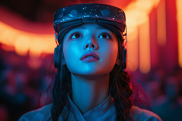Poster - an avatar performing in a virtual theater production, with digital scenery and special effects enhan
