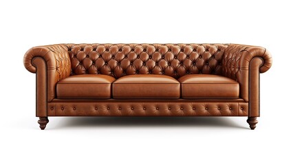 Poster - Brown leather chesterfield sofa isolated on white background 