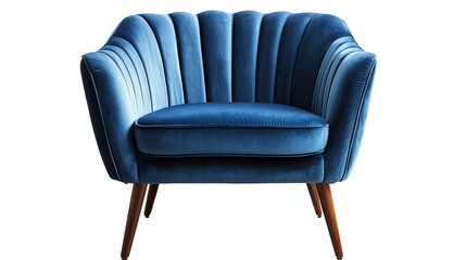 Canvas Print - Blue velvet armchair in art deco style wooden legs isolated on white background  