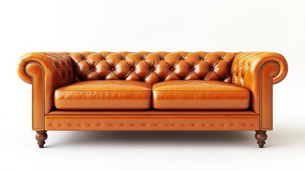 Poster - A lifelike 3D render of a premium leather sofa with tufted cushions, isolated on a pristine white background 