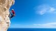 © alex - Climber ascending steep cliff face, showcasing determination and skill. AI generated
