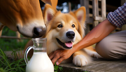 A cute portrait of a friendly Shiba Inu puppy with a brown and white coat, sticking out its tongue, showcasing its playful and domestic nature