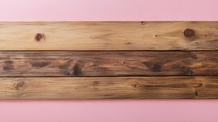 Poster - A top-down view captures the texture of a rustic wooden table set on a soft pastel pink background, creating a warm and inviting ambiance for any setting