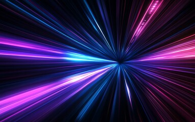 Aufkleber - sleek and modern image with blue and purple straight light track lines on a black background, convey
