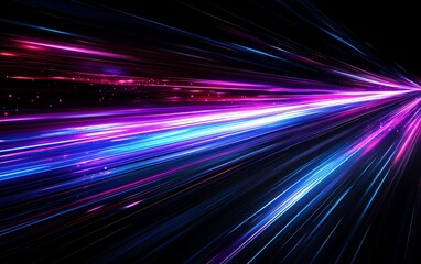 Aufkleber - sleek and modern image with blue and purple straight light track lines on a black background, convey