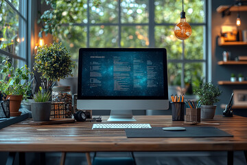 Poster - A teacher's home office with educational materials and a computer for virtual lessons. Concept of remote teaching setup.