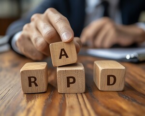 Aufkleber - Option to approve or reject on wooden blocks with businessman working in background Document approval , project assessment evaluation acceptance, and quality assurance