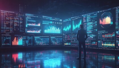 Aufkleber - Business analytics concept, data analyzing financial statistics, market research Businessman with data analysis and reporting plans, display dashboard charts on virtual screen