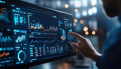 Leinwandbilder - Businessman show data management system on virtual screen to make report with KPI and metrics connected to database finance