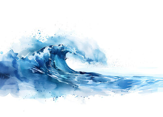 Wall Mural - Watercolor wave isolated on white background, hand drawn