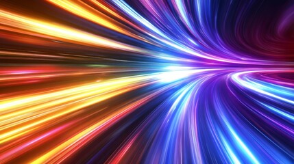 Poster - Vibrant light trails sweep across the composition, creating a sense of speed and energy against a sleek, high-tech backdrop in a nighttime setting