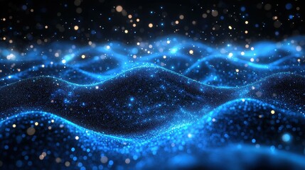 Poster - Glowing blue particles flowing in abstract patterns. Digital network concept