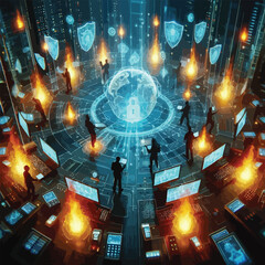 Cyber network under attack illustration 