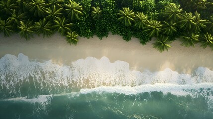 Wall Mural - Aerial View of Serene Beach with Lush Greenery