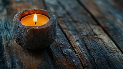 Wall Mural - Serene Wooden Candle Holder on Rustic Wooden Surface