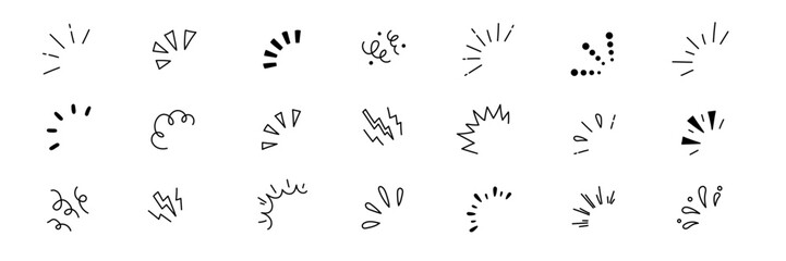 Line explosion surprise burst ray icon elements. Hand drawn explosion surprise line icon for title headline illustration. Doodle exclamation confetti vector illustration.