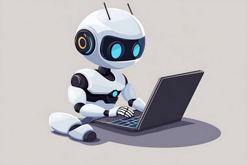 Poster - A cute robot typing on a laptop, symbolizing technology and innovation.