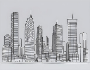 black Modern cityscape continuous one line vector drawing background