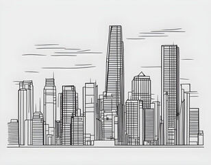 black Modern cityscape continuous one line vector drawing background