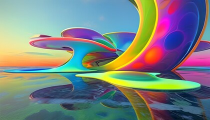 Futuristic Vision of Renewable Energy: Abstract Shapes and Vibrant Colors in Hyper Realistic Clean Energy Design