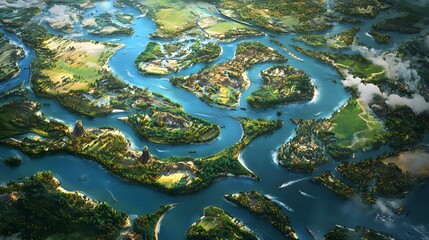 Wall Mural - Intricate Aerial View of Fantasy Landscape