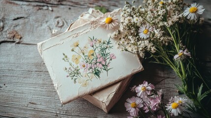 Canvas Print - Vintage Floral Stationery with Wildflowers in Nature