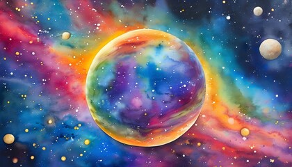 Wall Mural - Vibrant Psychedelic Watercolor Planet Exploration