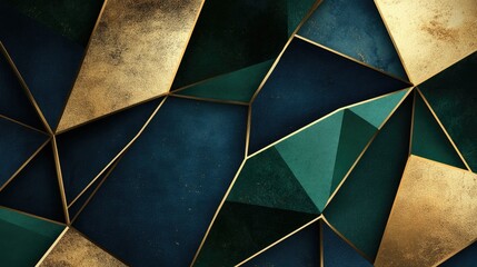 Poster - Gold-edged polygons in navy and emerald green form a geometric, luxurious backdrop with soft metallic textures and a premium feel.