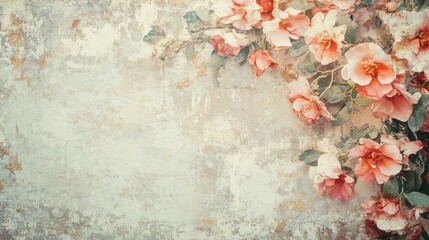 Poster - Vintage Floral Backdrop with Vibrant Peach Roses