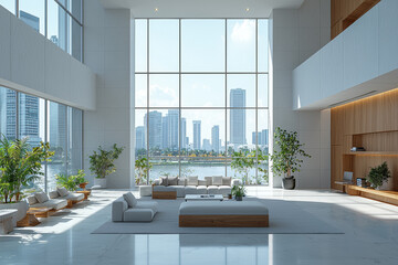Poster - a clean, open-plan office with a few essential pieces of furniture and lots of space. concept of min