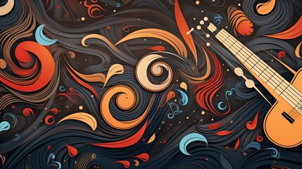 Wall Mural - Abstract musical design with flowing shapes and colors.