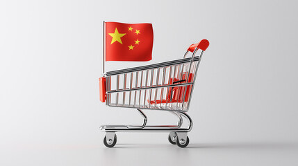 China's Growing Market: A miniature shopping cart with a Chinese flag signifies the expanding consumer market in China.  A compelling image for business and economic contexts. 