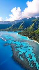 Wall Mural - Tahiti Iti from above A glimpse of its lagoon and culture image