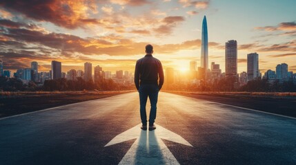 businessman standing on road planning thinking Concept of way to success